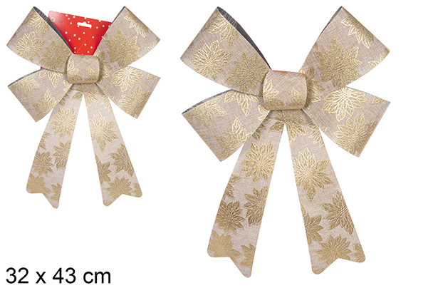 [111121] Noeud de Noël doré décoré de fleurs 32x43 cm