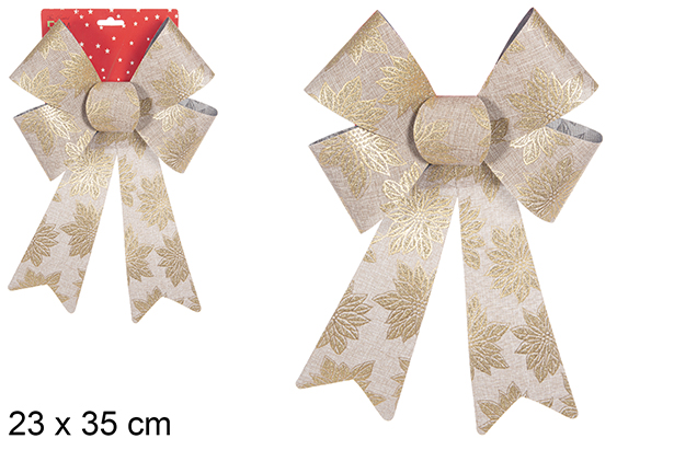 [111122] Noeud de Noël doré décoré de fleurs 23x35 cm