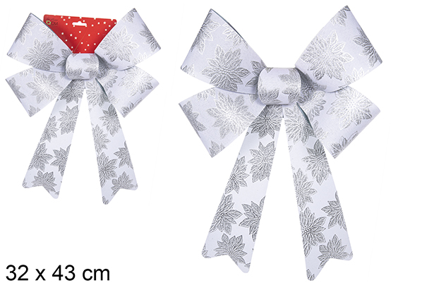 [111126] Lazo Navidad plata decorado flores 32x43 cm
