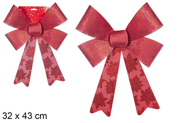 [111131] Red Christmas bow decorated with flowers 32x43 cm