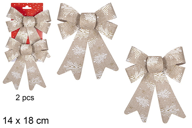 [111139] Pack 2 noeuds de Noël dorés décorés d' arbre 14x18 cm