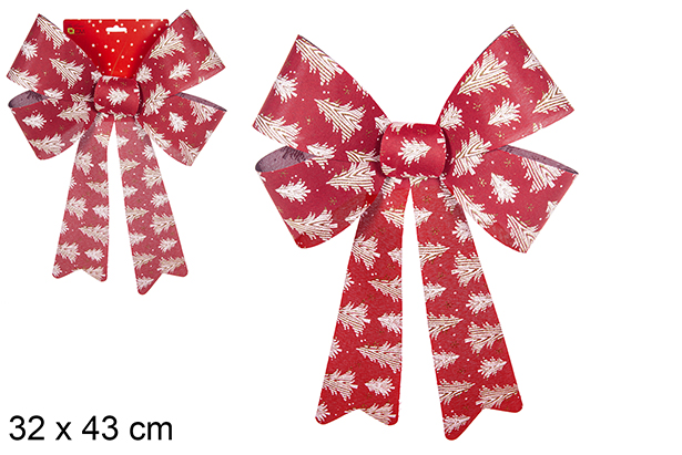 Noeud de Noël rouge décoré d'un sapin 32x43 cm