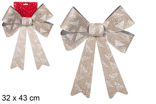 [111151] Noeud de Noël doré décoré d'un sapin 32x43 cm