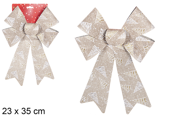 [111152] Noeud de Noël doré décoré de sapin 23x35 cm