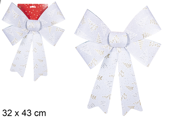 [111156] Noeud de Noël argenté décoré d'un sapin 32x43 cm