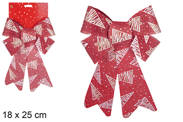 [111163] Laço de Natal vermelho decorado com árvore 18x25 cm