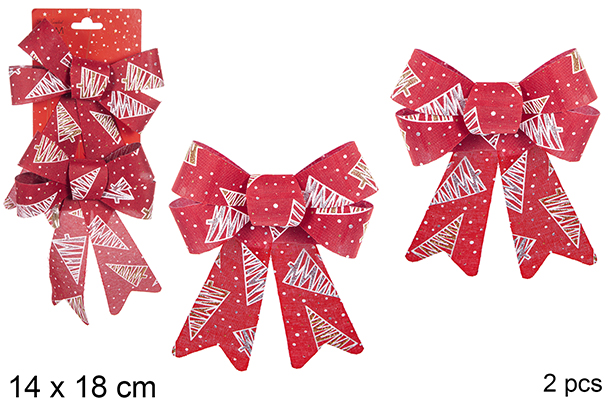 Pack 2 noeuds de Noël rouges décorés de sapins 14x18 cm