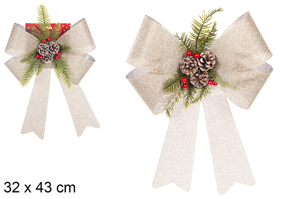 Laço de Natal dourado decorado com pinhas 32x43 cm