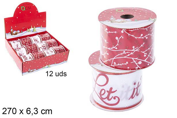 Ruban de Noël décoré lettres/branches assorties 270x6,3 cm