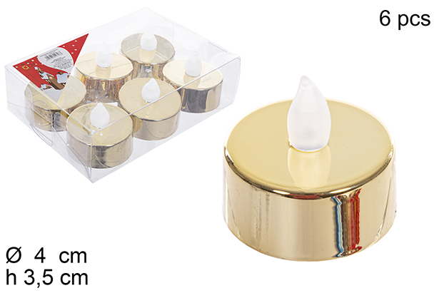 Pack 6 velas luminosas PVC oro 4 cm