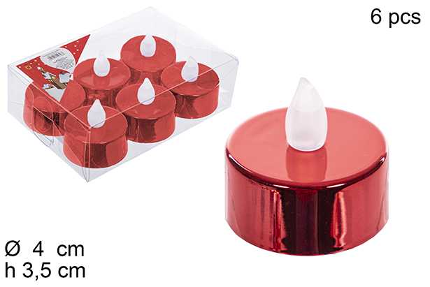Pack 6 luminous red PVC candles 4 cm