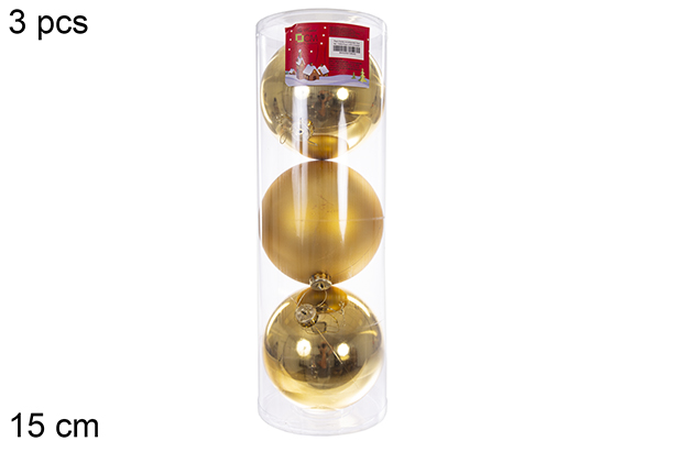 Pack 3 boules dorées brillantes/mates 15 cm