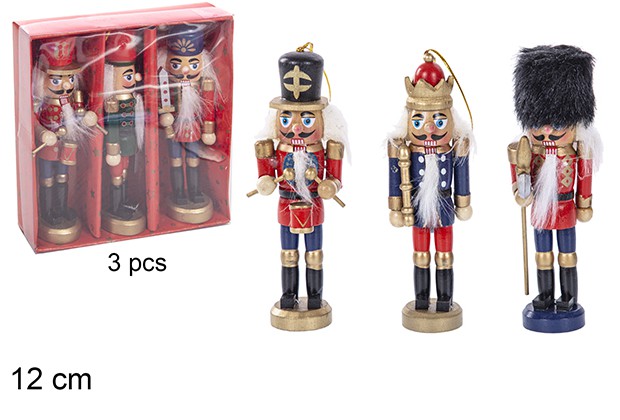 Pack 3 schiaccianoci natalizi in legno vari colori modelli 12 cm
