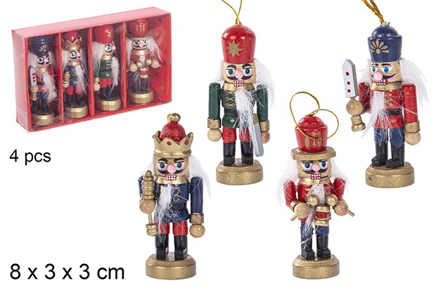 Pack 4 schiaccianoci natalizi in legno modelli assortiti 8 cm
