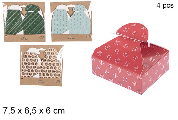 [111243] Pack 4 boîtes cadeau couleurs assorties 7,5x6,5x6 cm