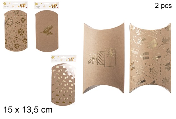 Pack 2 Christmas decorated gold gift bags 15x13,5 cm
