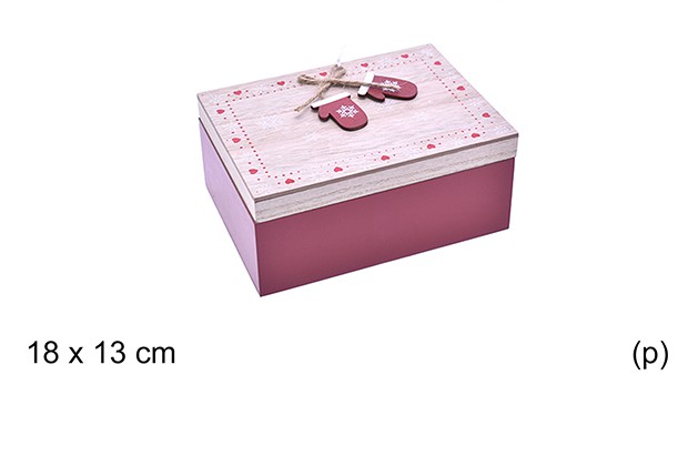 Caja porta objetos madera roja decorado Navidad 18x13 cm