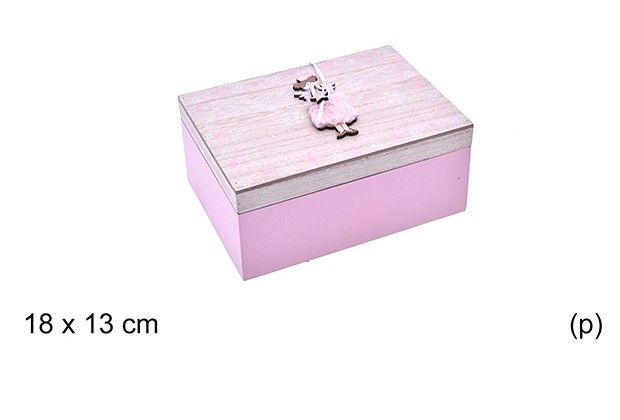 Caixa porta objetos de madeira rosa decorada com anjo de natal 18x13 cm