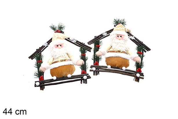 Colgante puerta casa con Papa Noel oro 2 surtidos 44 cm