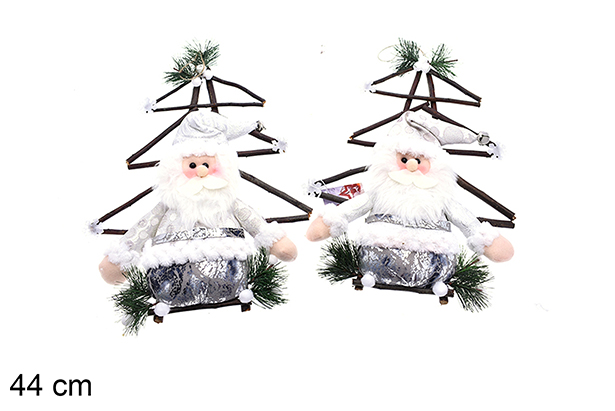 Colgante puerta árbol gris con muñeco Navidad 44 cm