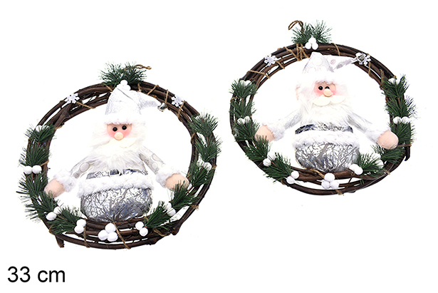 Corona puerta madera con muñeco Navidad gris 33 cm