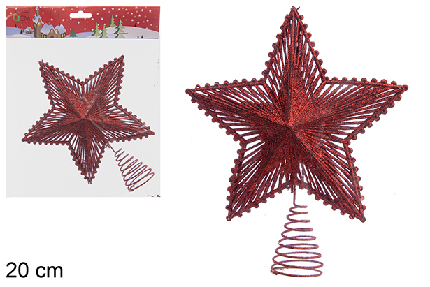 Punta stella albero glitter rosso 20 cm