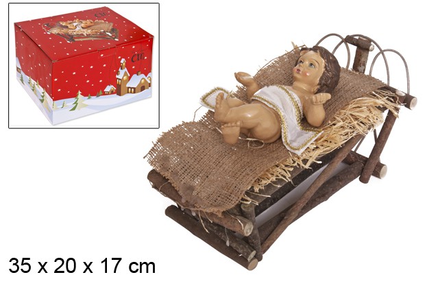 Niño Jesús en cuna madera 35 cm