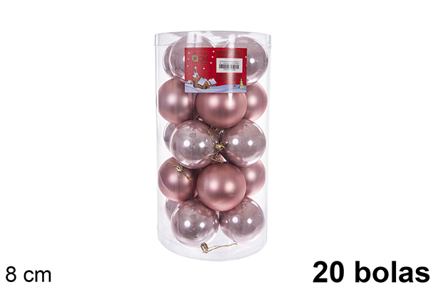 Pack 20 bolas oro rosa brillo/mate cilindro 8 cm