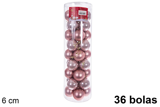 Pack 36 palline oro rosa lucide/opache cilindro 6 cm 