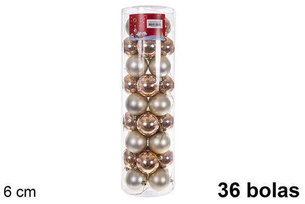 Pack 36 bolas champanhe brilhantes/foscas cilindro 6 cm