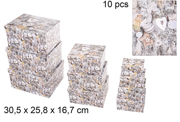 [111449] Pack 10 cajas cartón Navidad decorado corazón 30,5x25,8 cm