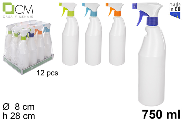 Bottiglia in plastica bianca con spruzzatore 750 ml