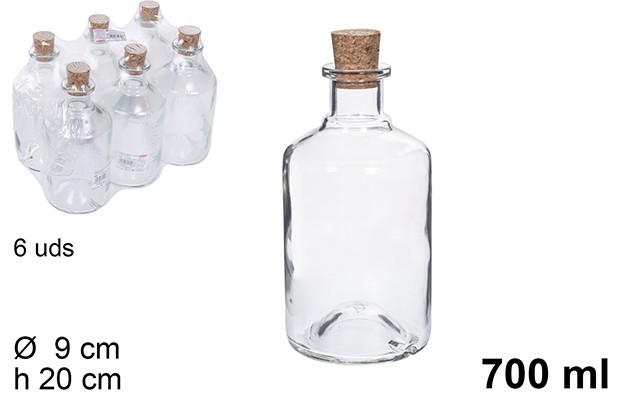 Alquimia glass bottle with cork stopper 700 ml
