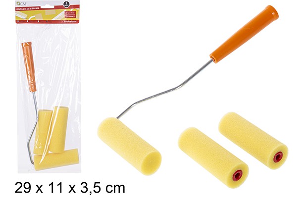 Set pittore rullo in schiuma da 10 cm e 2 pezzi di ricambio con asta 28 cm