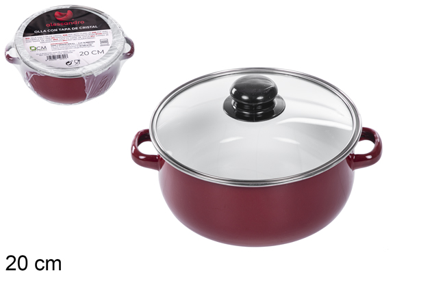 Olla roja con tapa cristal 20 cm
