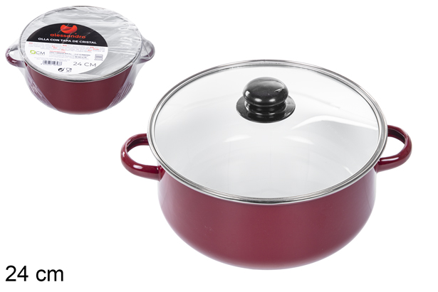 Pote vermelho com tampa de vidro 24 cm