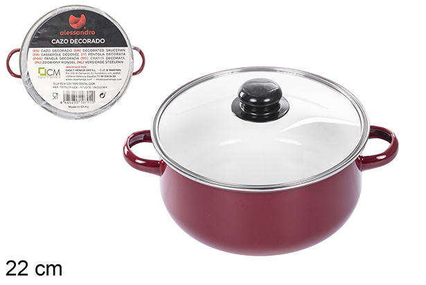 Olla roja con tapa cristal 22 cm