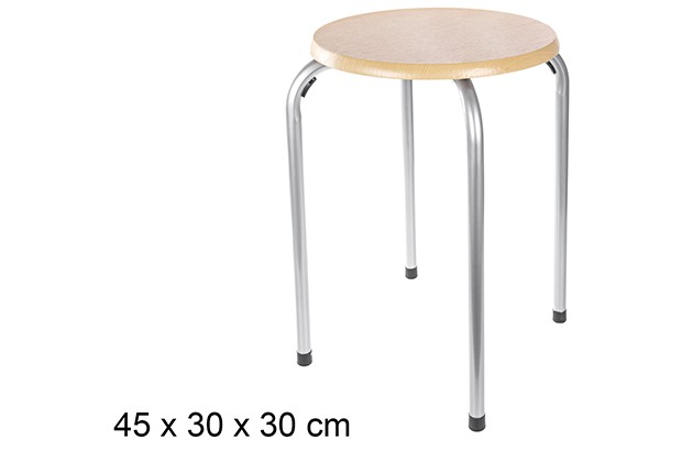 Metal stool with wooden base