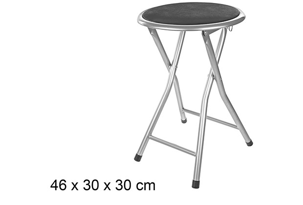 Tabouret pliant en métal rembourré noir