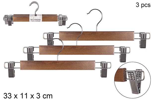 Pack 3 cabides de madeira com clipes