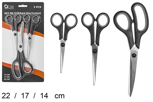 Pack 3 tijeras multiusos 14/17/22 cm