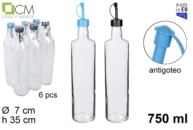 Doric round glass oil cruet with blue/black no-drip stopper 750 ml