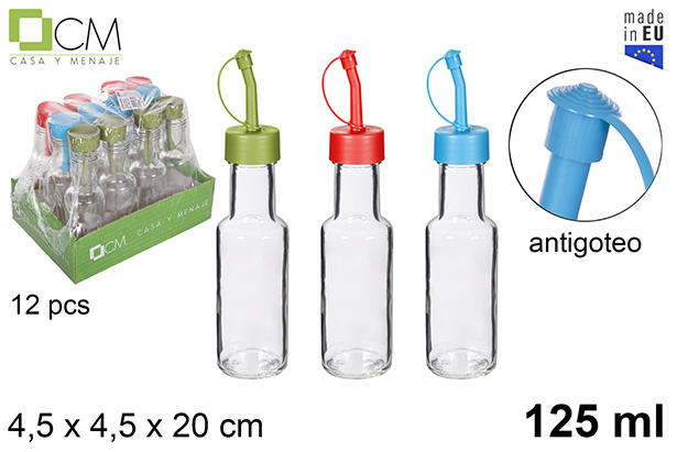 Aceitera/vinajera redonda cristal dórica tapón antigoteo colores 125 ml
