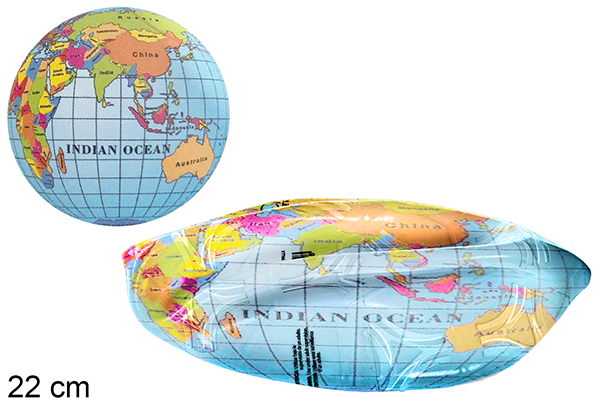 [111556] Bola de plástico decorada com mapa-mundo, 22 cm