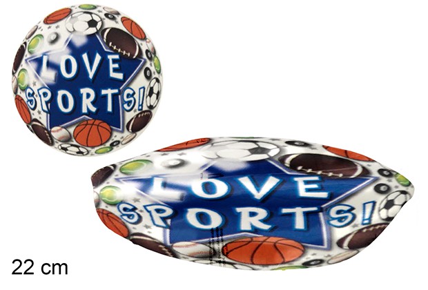 [111559] Pallone di plastica decorato Love Sports da 22 cm