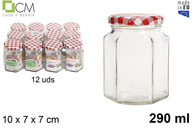 Bote cristal hexagonal tapa vichy 290 ml