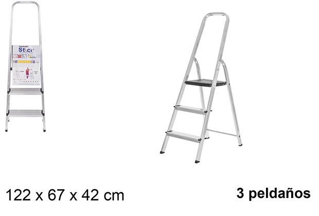 Escalera aluminio 3 peldaños con plataforma