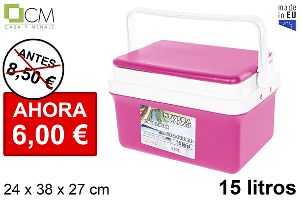 Nevera rosa tapa plana 15 l.