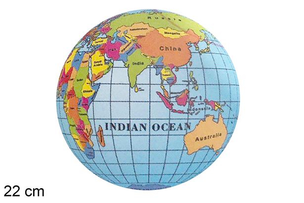 [111555] Bola de plástico decorada com mapa-mundo 22 cm