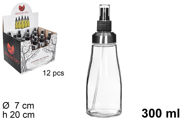 Round glass oil cruet Milan with spray stopper 300 ml